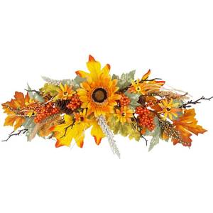 lot 7589 image: Fall Mailbox Swag Artificial Sunflower Maple Leaf Berries 25.59 Inch