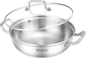 lot 7595 image: Delarlo Tri-Ply Stainless Steel Everyday Pan 13 Inch 5QT With Lid