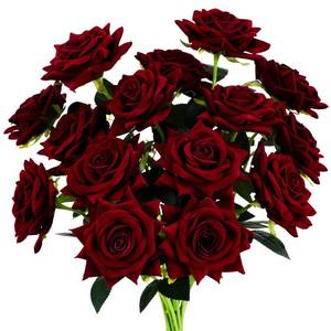 lot 7598 image: Floweroyal Burgundy Velvet Artificial Roses 15 Pcs 19 Inch Stem 4.33 Inch Head