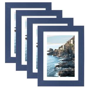 lot 7601 image: Hongkee Picture Frame 5x7 Blue Wood 4 Pack with Glass and Mat