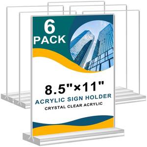 lot 7609 image: Arrobust Acrylic Sign Holder 8.5 x 11 Double Sided Clear T Shape 6 Pack