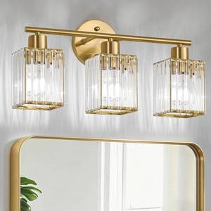 lot 7611 image: 3 Light Crystal Bathroom Vanity Light Fixture