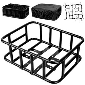lot 7612 image: SAMRELAX Rear Bike Basket Large Wire with Cargo Net, Liner and Cover