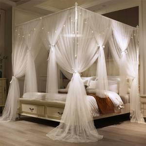 lot 7618 image: VETHIN 4 Corners Princess Bed Canopy Curtain Double Layer White 47x78x82 Twin