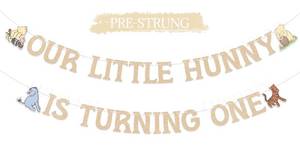 lot 8195 image: LUXLYNN Our Little Hunny Is Turning One Birthday Banner Champagne Gold Glitter