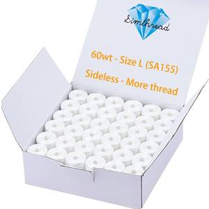 lot 8226 image: Simthread Sideless Prewound Bobbin Thread 60WT SA155 Size L White 144 pcs
