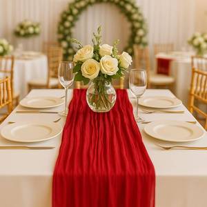 lot 8240 image: HQ-SITE Red Cheesecloth Table Runner, 10 Ft Gauze