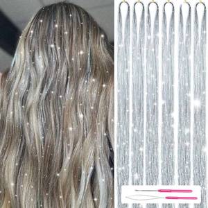lot 8256 image: MISSUHUI Hair Tinsel Kit 48 Inch 1200 Strands 6 Pcs Silver