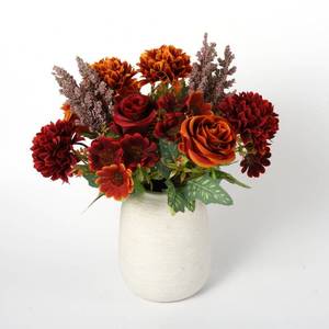lot 8262 image: Ovveroche Artificial Fall Flower Bouquet Silk Roses 2 Pack Red