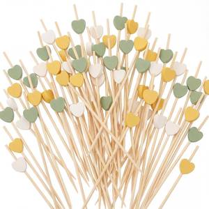 lot 8269 image: Pinkunn Cocktail Picks Sage Green 150 Pcs 4.7 Inch Bamboo Heart Toothpicks