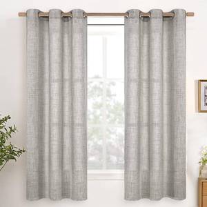 lot 8274 image: YoungsTex Dark Grey Linen Semi Sheer Curtains 42 x 63 Inch Set of 2