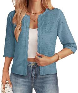 lot 8291 image: GRACE KARIN Womens Short Sleeve Cropped Cardigan Sweater Light Blue