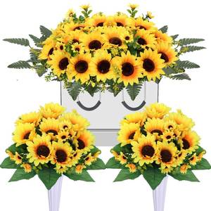 lot 9274 image: Lodou 3Sets Artificial Cemetery Flowers for Grave,Headstone Flower Saddle Silk Sunflowers Grave Flowers Memorial Flowers Bouquets for Outdoor Gravesite Decoration (Yellow, 3PCS)
