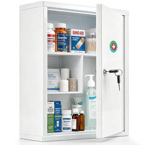 lot 9275 image: KYODOLED Locking Medicine Cabinet with Keys, Wall Mount, 15.75 Inch, White