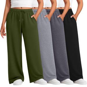 lot 9286 image: Evervibe 4 Pack Womens Plus Size Pants Comfy Wide Leg Sweatpants XXL 4Color