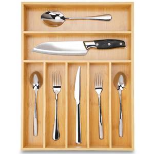 lot 9296 image: 13 Bamboo Kitchen Drawer Organizer,7 Slots Silverware Cutlery Organizer