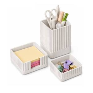 lot 9298 image: Aesthetic White Desk Organizer Set, Pen, Clip and Sticky Note Holder