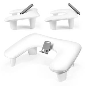 lot 9299 image: LIONVISON Arm Rest for Nails Tech U Shaped Ergonomic Nail Hand Rest Stand PU Leather with Rotating Phone Holder for Nail Salon Manicurist (White)