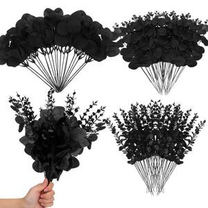 lot 9317 image: Giegxin 90 Pcs Mixed Artificial Eucalyptus Leaves Stems Bulk Black