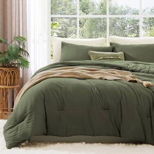 lot 9326 image: Full Comforter Set-3 Pieces Soft Olive Green Comforter Full Size Bedding
