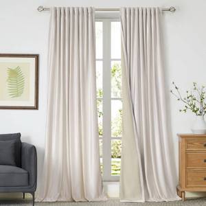 lot 9328 image: 100% Blackout Ivory Off White Velvet Curtains 120 inch Long for Living Room,Set of 2 Panels Liner Rod Pocket Back Tab Thermal Window Drapes Room Darkening Heavy Decorative Curtains for Bedroom