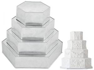 lot 9333 image: 4 Tier Hexagon Baking Pan Set Multilayer BirthdayWedding Anniversary Cake TinsCake PansCake Molds 6.8.10.12 - All 3 Deep