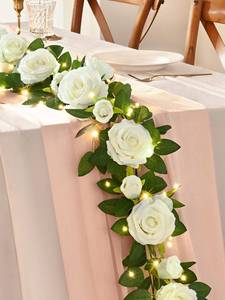 lot 9337 image: 2Pcs Flower Garland with Light, 13.2Ft Realistic Rose Floral Garland, White