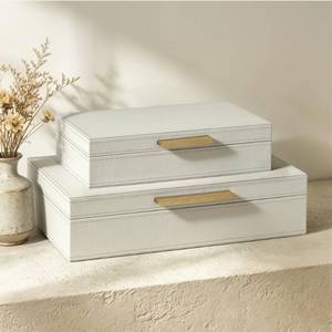 lot 9348 image: JARLINK Decorative Storage Boxes with Lids, PU Leather Bins, Ivory White