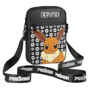 lot 10001 image: Pokemon Shoulder Bag Cross Body Bag for Kids - Adjustable Strap Kids Pikachu Small Travel Bag - Gamer Gifts (Black Eevee)