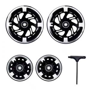 lot 10003 image: VORTRACK Light Up Scooter Wheels 120mm Front 80mm Rear, 85A PU with 608RS Bearings & Spacers, 5-Piece Set for Micro MiniMaxi Deluxe & Globber 3-Wheeled Kids Scooters, Black