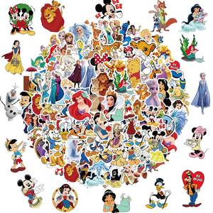 lot 10344 image: 100Pcs Disney Cartoon Sticker for Kids, Cute Disney Princess Waterproof Vinyl Decal for Teen Adult Girl Water Bottle Skateboard Notebook Phone Guitar Bike Helmet
