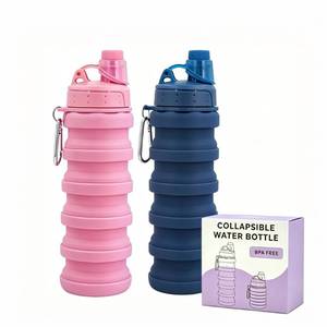 lot 10362 image: YCTMALL Collapsible Water Bottles Two Pack Travel Sports Portable Sport Water Bottle comes with mountaineering Buckle 500ml silicone Water-proof camping water bottle (Dark Blue and Pink Color)