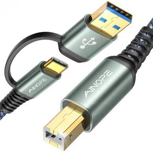 lot 10371 image: AINOPE Printer Cable to USB A, 480Mbps Printer USB B to USB C MIDI Cable