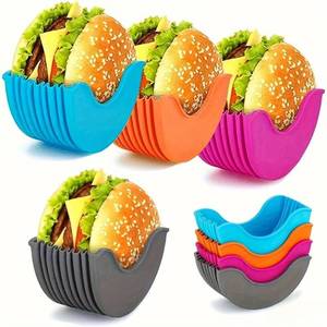 lot 10394 image: 4 Pack Silicone Burger Holder Expandable Hamburger Bun Shell Reusable Sandwich Clip Dispenser for Mess-Free Eating Kids Adults BBQ Party Accessories
