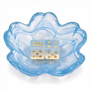 lot 10435 image: Xelbreelark Mahjong Dice Dish Set �� Misty Light Blue Glass Dice Tray & 2 Light Blue Opalite Dice, Mahjong Dice Holder for Game Night, Gift for Mahjong Lovers