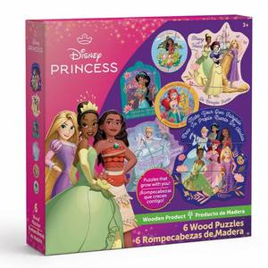 lot 10437 image: MasterPieces Disney Educational Puzzles - 6-Pack Mini Shaped Wood Jigsaw Puzzles, Disney Princesses - Ages 3