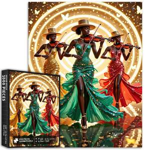 lot 10444 image: Black Female Musician 1000 Piece Jigsaw Puzzles for Adults High-Fashion Stage Art Puzzle Colorful DIY Puzzles for Home Decoration Gifts Family Puzzle Perfect for Game Nights 19.7 x 27.6 Inch