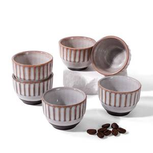 lot 10449 image: ZEBERBO Ceramic Espresso Cup set of 6, One Shot Coffee Cups,Tiny Cofffee Mugs Demitasse for Espresso, Vertical Stripes Espresso Cup Set of 6 (Top Kiln-Gray & Bottom Dark Brown)