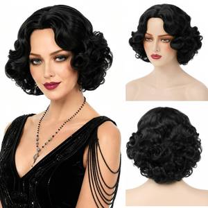 lot 10457 image: LONAI Finger Wave Wig for Women, 1920s Flapper Wig Short Curly Wig Vintage Finger Curl Wig Synthetic Bombshell Wig for Women, 1920s Costume Wig in Medium Brown