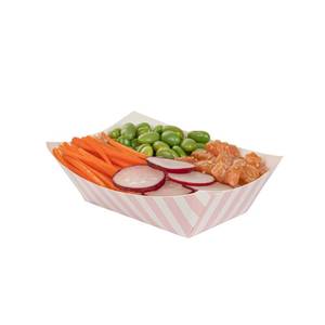 lot 10465 image: Restaurantware-Bio Tek 6 Ounce Boat Paper Boats, 50 Disposable #40 Food Trays - PE Lining, Durable, 4.88 x 4 x 1.5 Pink And White Striped Paper Food Baskets, For Concession Stands, Picnics,Stackable