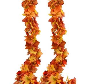 lot 10468 image: Fall Garland Maple Leaf Garland, 2pcs 6 FtPiece, Artificial Maple Leaves Hanging Vine, Thanksgiving Christmas Decor (2)
