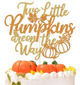 lot 10473 image: Two Little Pumpkins Are on the Way Cake Topper, Fall Thanksgiving Twins Baby Shower Decor