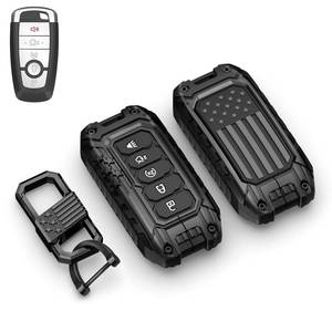 lot 10477 image: USA Flag-Inspired Heavy Duty Zinc Alloy Key Fob Cover, Keychain, Accessories Compatible with Ford F150 F250 F350 F450 F550 Explorer Fusion Escape Edge Expedition