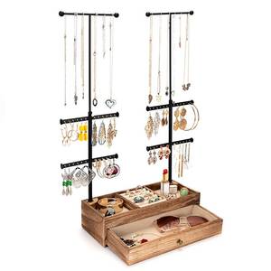 lot 11125 image: Emfogo 6 Tier Jewelry Organizer Stand Rustic Brown Wood & Metal Holder