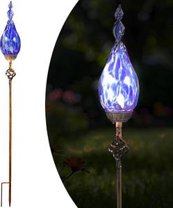 lot 11151 image: Xuriclood Solar LED Flame Glass Garden Stake Lights, Outdoor Pathway