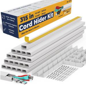 lot 11152 image: EVZA Cord Hider Wall Mounted TV Paintable White Raceway Kit 315 In