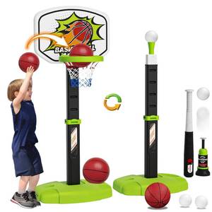 lot 11175 image: Handwell 3-in-1 Toddler Basketball Hoop & Tee Ball Set, Adjustable Height
