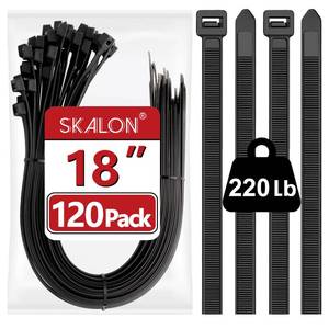 lot 12853 image: SKALON Zip Ties 18 Inch 220 lb Black 120 Pack