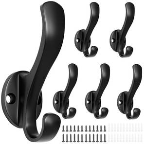 lot 12908 image: Ruiziiz Wall Mount Coat Hooks Die-Cast Aluminum Towel Hooks 6 Pcs Black