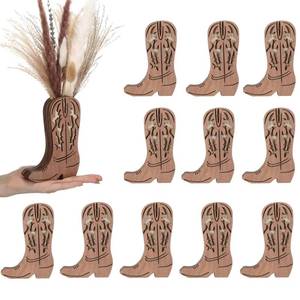 lot 13375 image: LemonRoad Wooden Cowboy Boot Vase 12 Pcs Brown